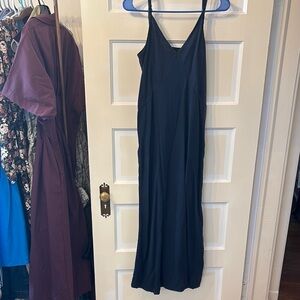 Simple Black Slip Dress with V-Neck